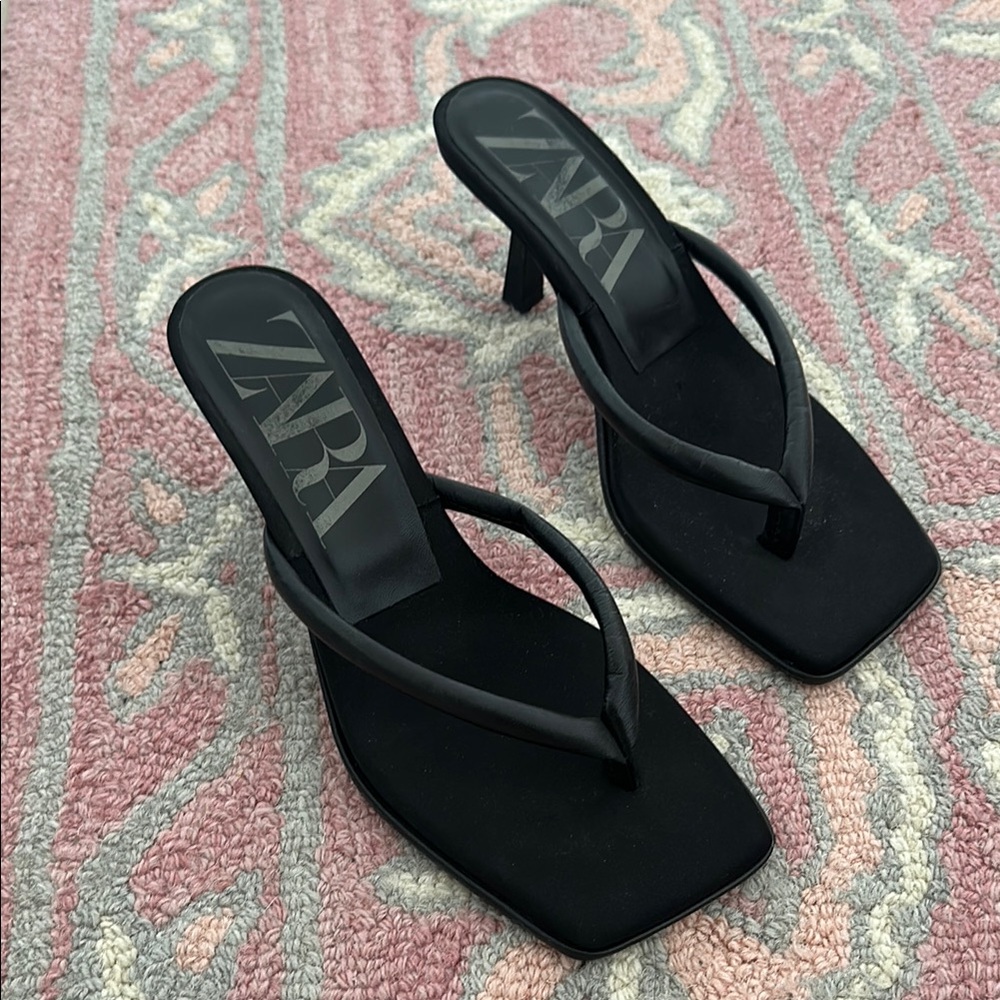 Zara Black Sandals with Square Front